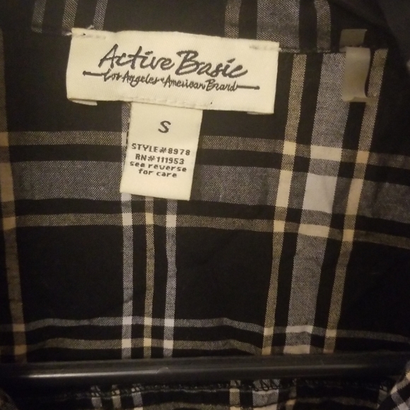 black, white and tan plaid women's button up - Picture 3 of 4